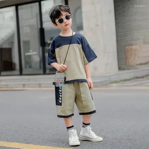 Roupas Conjuntos de roupas Teen Boys Summer Summer preto cinza de manga curta curta shorts 2pcs Cool Kids Casual Style Casual Sport Roupfits 5-14yrs