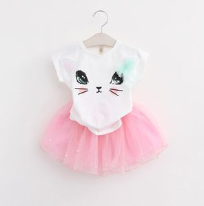 Set di abbigliamento per ragazze estive per bambini Cartunone Cat Children Tops Thirts Tutu Gonna Casual Dress5443201