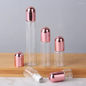 Storage Bottles 1 2 3 5 10ml Transparent Glass Roll On Bottle With Rose Gold Cap Essential Oil Roller Travel Refillable Packaging