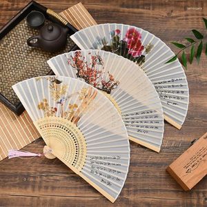 Dekorativa figurer 1st Vintage Style Folding Hand Håller Fan Bamboo Chinese Dance Party Japanese Mönster Elegent kvinnligt hantverk