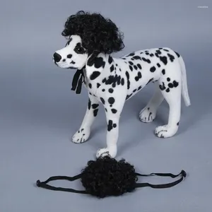 Dog Apparel Breathable Pet Wig Curly Black Hair Costume Cosplay Props Funny Head Accessories Soft Lightweight Lace-up Strap