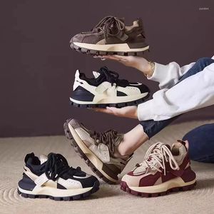 Casual Shoes Läder Waffle Forrest Gump Women Autumn Winter Color Matchning Tjock Sole Velvet Pu Soce Up Soft Sports