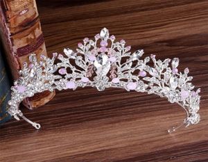KMVEXO European New Handmade Cute Pink Crystal Beads Crown Bride Hair Jewelry Wedding Tiaras Diadem Headdress Headpieces Y2004099753627
