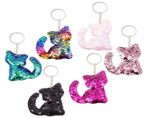 12st Cat Keychains Colorful Sequin Glitter Key Holder Keyring Nyckelkedja för bilnyckel Cellphone Tote Bag Handbag Charms7261987