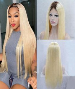 Blonde Ombre Wig Human Hair с темными корнями Полный кружевный парик для молодых женщин 13x4 HD кружевные парики Ombre Hombre Human Hair Wigs Pre Prucked535892