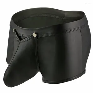 Underpants Men Gay Underwear Leather Boxers Sexy Penis Pouch Boxer Shorts Sleep Bottoms Underpant Ropa Interior Hombre