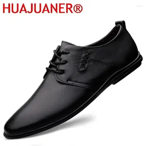 Casual Shoes Men's äkta läder Oxford Business Luxury Formal Breattable Lace-up Solid Antiskid Wedding Dress Flats