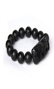 Hela Scrab Black Natural Obsidian Stone Armband Sex ord Buddha pärlor pixiu armband för män kvinnor mode välsigna smycken b8738927