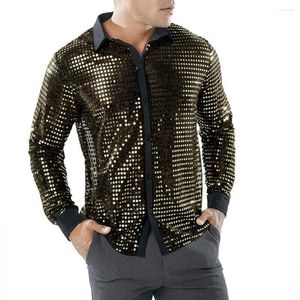 Мужские повседневные рубашки M-2XL Polyester Регулярный ретро 70S Disco Sequin