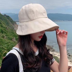 Breda randen hattar ins fällbara kvinnor sommar mjuk bomullsolskydd hink hatt utomhus strand justerbar skugga fast färg fiskare