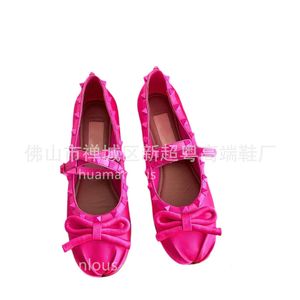 Nedre Stud Girl Ballerinas Shoes Flat Tino High Edition V Family Fairy Women's Bow Ballet Dance Outwear Riveted Shoe Single Malw