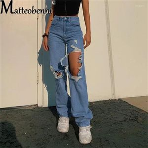 Jeans femminile alla moda in alto in vita strappato gamba larga pantaloni in denim per femmina mom larghi jeans pantaloni dritti strade casual