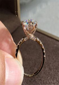 18K Rose Gold Jewelry White Nturl Zircon Ring for Women Round Shpe nillos De Bizuteri Gemstone 18 K Rose Gold Dimond Rings8653688