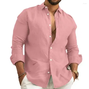 Camisas casuais masculinas camisa de linho homens tops em alta qualidade e confortável manga longa praia havaiana para