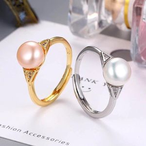 Cluster Rings Natural Freshwater Pearl Micro Diamond Zircon Ring Fashionable Simple Personality Versatile Adjustable Index Finger