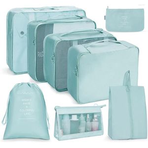 Förvaringspåsar 8st/ställ in stor kapacitetsbagage för att packa kubkläder underkläder kosmetisk researrangör väska toalettartiklar
