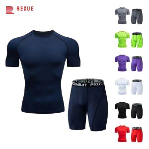 Underkläder Mäns körning Set Jogging Fitness Workout Shirt Pants Thermo Underwear Skins Tights Tracksuit Manlig muskelkomprimering Sportkläder