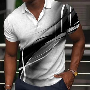 Moda Mens Polo Camisa Gradiente Linha de verão Tshirts de manga curta Casual diariamente com lapela camisetas listradas para roupas de homem 240403