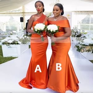 Bright Orange Satin Mermaid Bridesmaid Dresses for Women Plus Size Long Maid of Honor Bridal Party Gown Wedding Guest Dress