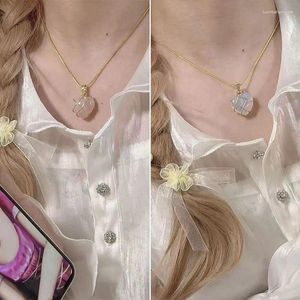 Pendant Necklaces Simple Fresh Pink Imitation Crystal Stone Heart-shaped Geometric Necklace Ladies Creative Princess Jewelry Friend Gift