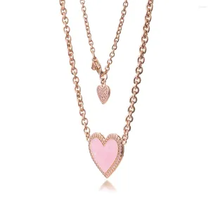 Tartışmalar 2024 Sevgililer Günü Pembe Swirl Heart Collier Kolye Kolye 925 Kadın için Gümüş Takı Zarif Moda