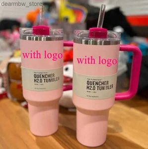 Vattenflaska rosa flamingo 40oz släckare H2.0 kaffemuggar koppar utomhus camping rese cup stains stål tumbrs koppar med silikon hand neon vita svarta koppar