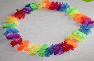 Whole multi colour Hawaiian rainbow flower Leis artificial flower beach garland Necklace Luau Party gay pride 40 inch7407291