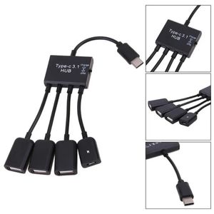 Tipo C 3.1 4 em 1 Micro USB Hub OTG Adaptador de extensão de cabo para Android Samsung Tablet Hub com fonte de alimentação