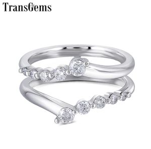 Transgems Solid 14K 585 Białe złote kobiety ślubne pierścionek F Color Moissanite Pierścień dla kobiet do układania w stosie na 1CT Pierścień Y19066125016