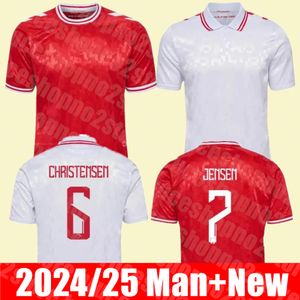 Retro 2024 2025 Danimarka Futbol Forması Euro Kupası Yeni Milli Takım Futbol Gömlek Çocuk Kiti Tam Set Ev Kırmızı Uzak Beyaz Erkekler Üniforma Christensen Jensen Eriksen