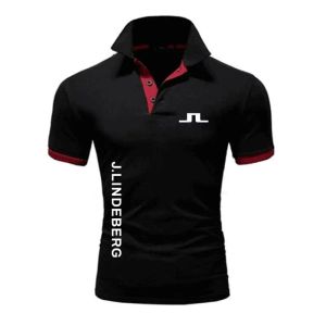 Wysokiej jakości J Lindeberg Golf Polo Classic Brand Men Shirt Casual Solid Bawełniane polo z krótkim rękawem