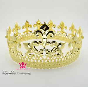 Majestic Queen King Full Gold Crown 남자와 여자 Royal Prince Headwear Cosplay Metal Party Show Prom Hair Accessories Mo0764722311