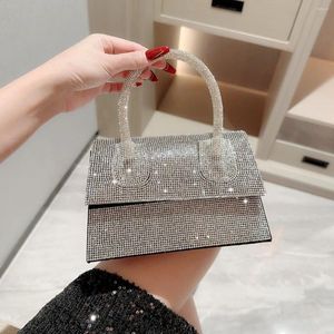 DrawString Fashion Mini Small Square Bag Crossbody Bags Hantera Rhinestones Women's Handbag 2024 Luxury Designer Chain Shoulder Purse