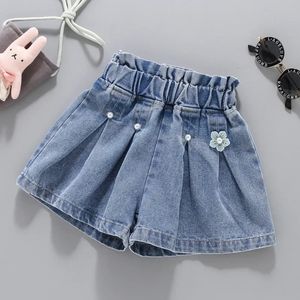 V Tree Girls denim şort genç kız yaz dantel pantolon çocuklar bow giyim çocukları çiçekler jean jean genç için kısa 240409