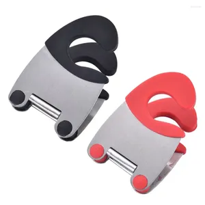 Dinnerware Sets 2pcs Stainless Steel Spoon Holder Anti-scald Rubber Pot Clip Kitchen Gadget Rest (Red Black)