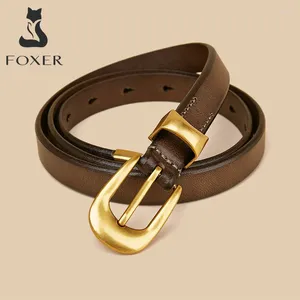 Belts FOXER Fashion Thin Belt Lady Korean PU Leather Adjustable Metal Buckle Women Alloy Retro Jeans Designer Girdle