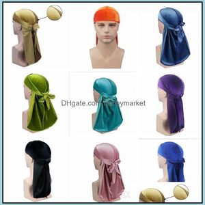 Caps de gorro/crânio veet premium durag 24 cores 360 ondas de tiras extras longas para homens percam