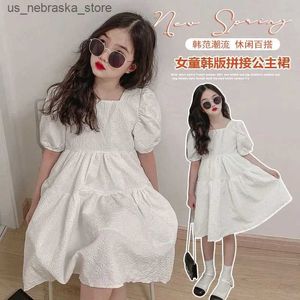 Girl's Dresses 2024 Summer Princess White Dress Boat Necklace Short Sleeve Backless Loose Children and Adolescents 5 6 8 9 10 11 12 Years Old Q240418