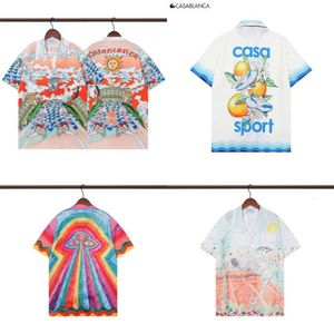 2024新しいカサブランカTシャツlshortスリーブレインボーフルボディプリントハワイアンレトロ半袖プリントレジャー