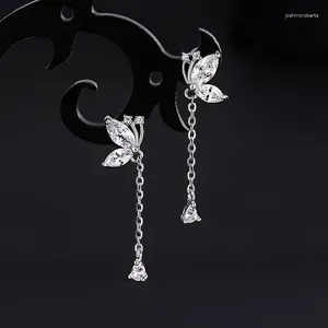 Dangle Earrings VIVILADY 925 Silver Zirconia Butterfly Tassel Drop For Fashion Women Fine Jewelry Minimalist Accessories