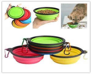 Nya bärbara fällbara silikon Pet Bowls med krok Infällbar resa Collapsible Cat Dog Featers Outdoor Water Dish Feeding Bowl5402792