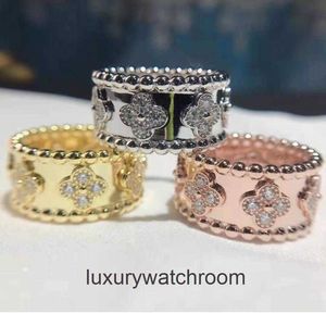 Anéis de jóias de ponta para Vancleff Womens Wide caleidoscópio anel em prata pura com diamante e assinatura não desbotada larga para casais originais 1: 1 com logotipo real