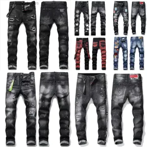 Designer Jeans Mens Linen Pants Hip Hop Jeans Distressed Ripped Biker Slim Fit Motorcycle Denim for Men