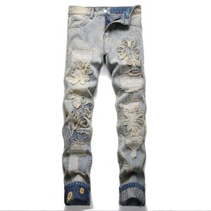 Tasarımcı Erkek Kot kot pantolon denim cadde yıkanmış yıpranmış renkli sıcak ayçiçeği düz tüp çok yönlü moda kot erkek kadın