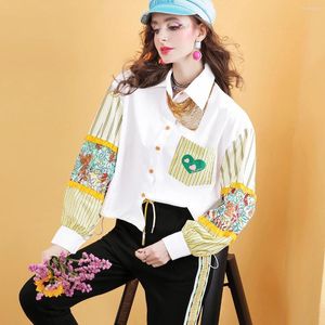 Women's Blouses Spring High Quality White Shirt Vertical Stripe Patchwork Loose Casual Blouse Top For Women