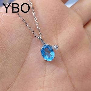 Pendants YBO Luxury Jewelry Natural Oval Blue Topaz Necklaces Sterling Silver 925 Simple Pendant Clavicle Chains Lady Wedding Party Jewel