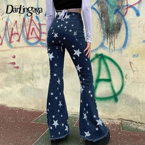 Frauen Jeans Korean Fashion Star Druck dünn ausgeweitet für Frauen süße Y2K Outfit