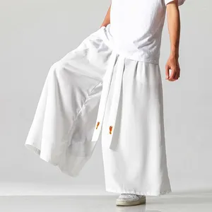 Men's Pants Men Summer Ice Silk Material Wide Leg Loose Casual Vintage Embroidery Plus Size Skirt Women Oversized Harem Trousers