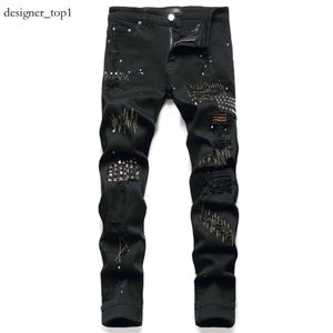 Chromee Jeans Herren Designer Jeans High Elastics Delessed Chrome Jeans zerrissen Slim Fit Motorcycle Heart Biker Denim für Männer Fashion Black 5722