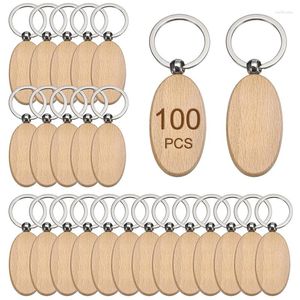 Nyckelringar 100st trä Keychain -ämnen Key Chain Wood Keyrings DIY Keyring Crafts Gift